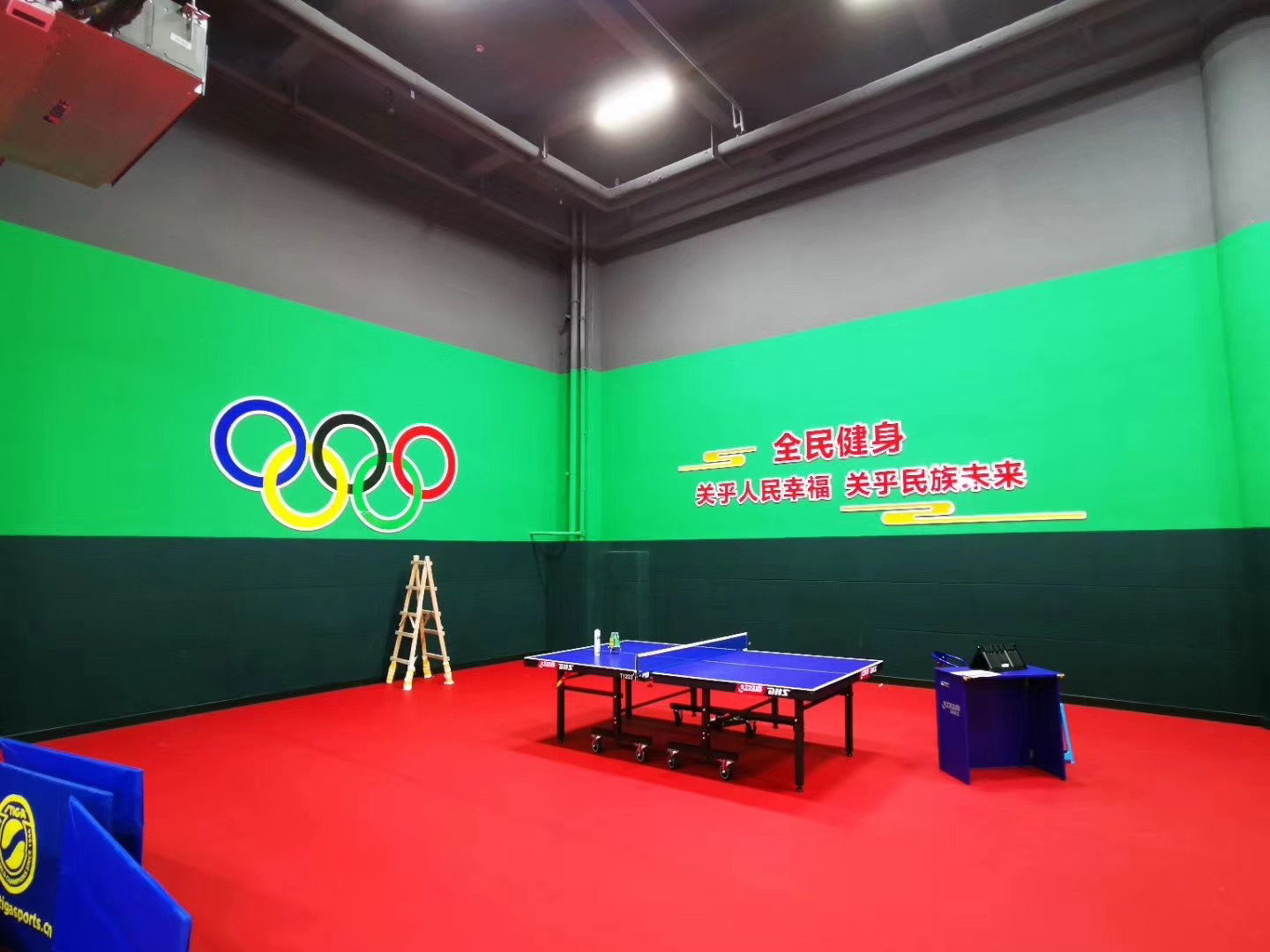 武汉创意汇广告公司给塔子湖体育中心乒乓球馆安装文化墙